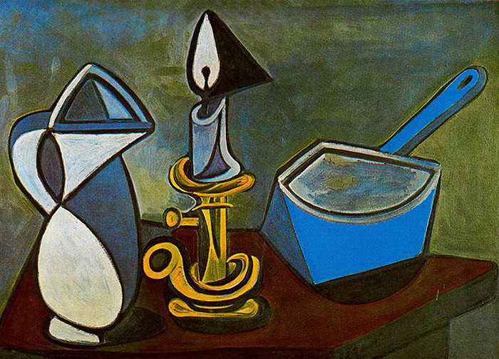 Pablo Picasso, Κύπελλο, κερί και επισμαλτωμένη κατσαρόλα, 1945, λάδι σε καμβά, 82x106,5 cm. Pompidou, Musée d'art moderne, Paris © Sabam 2017-2018  