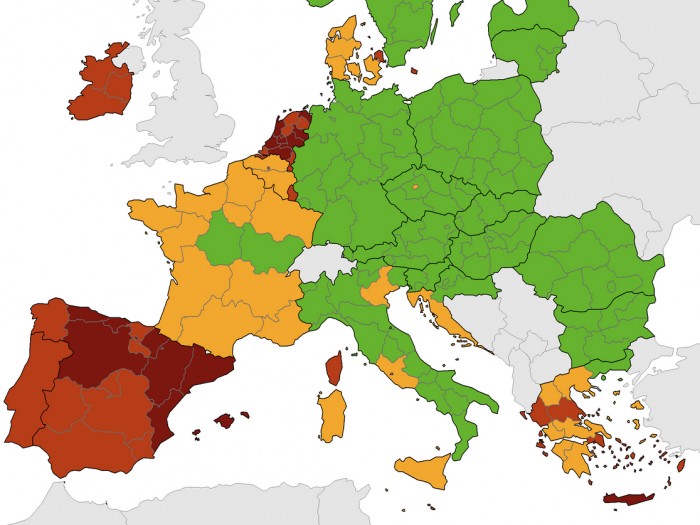 ECDC: Στο κόκκινο οι Βρυξέλλες, όπως η Κορσική, η Ιρλανδία και τμήματα της Ελλάδας