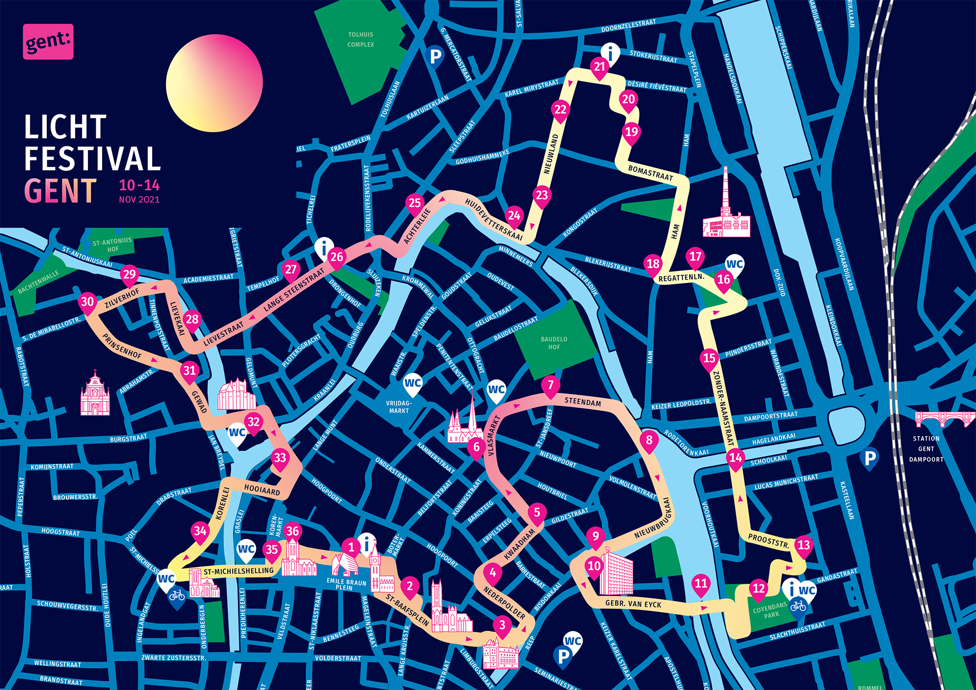LICHTFESTIVAL_2021_Ghent light festival map route