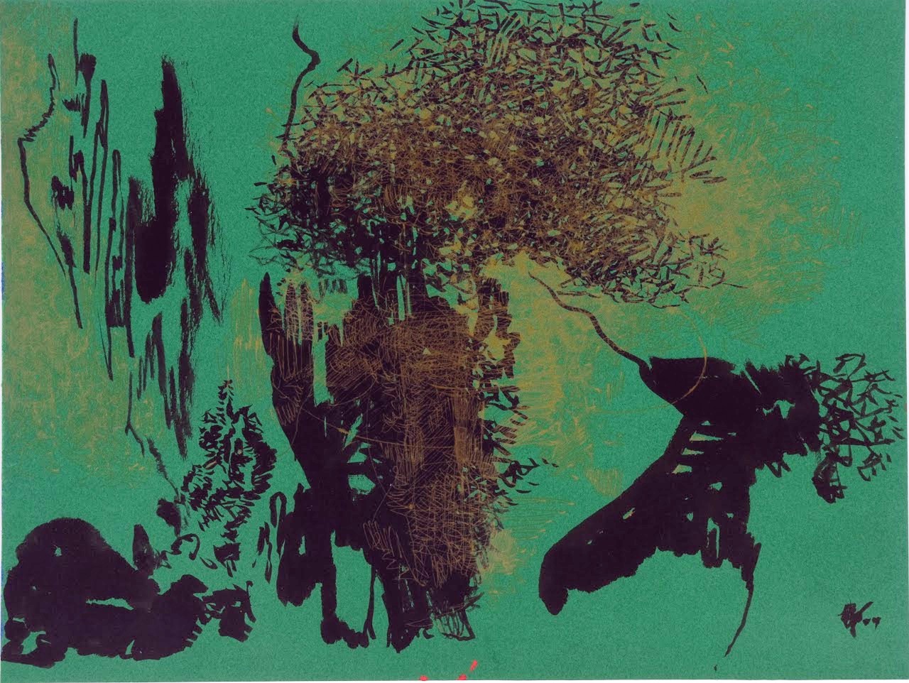 Βάσω Τσέκα, από την σειρά "miroirs d'ombres" " καθρέφτες σκιών". Μελάνι και χρυσό σε χαρτί 22Χ30 cm